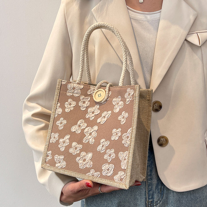Floral Motif Cotton Tote Bag