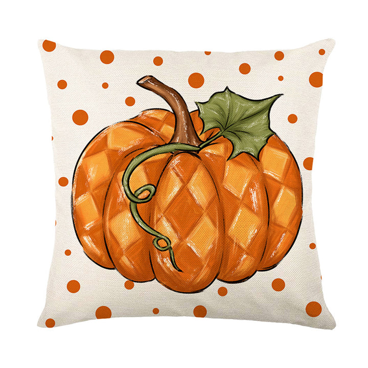 Autumn Harvest Linen-Texture Decorative Throw Pillow Cover with Thankful & Blessed Print