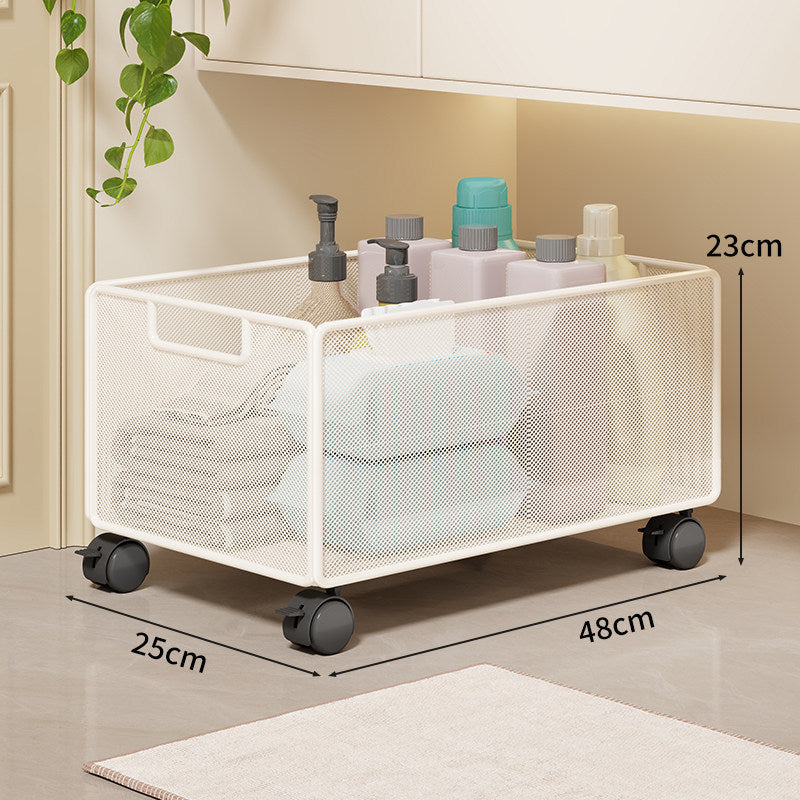 Mesh Rolling Bathroom and Under-Cabinet Storage Basket with Locking Casters and Built-In Handles