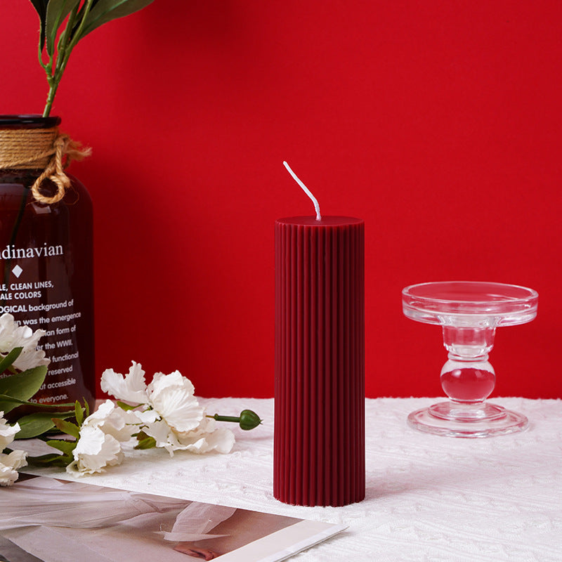 Ribbed Textured Column Pillar Candle Decorative Long-Burn Soy Wax