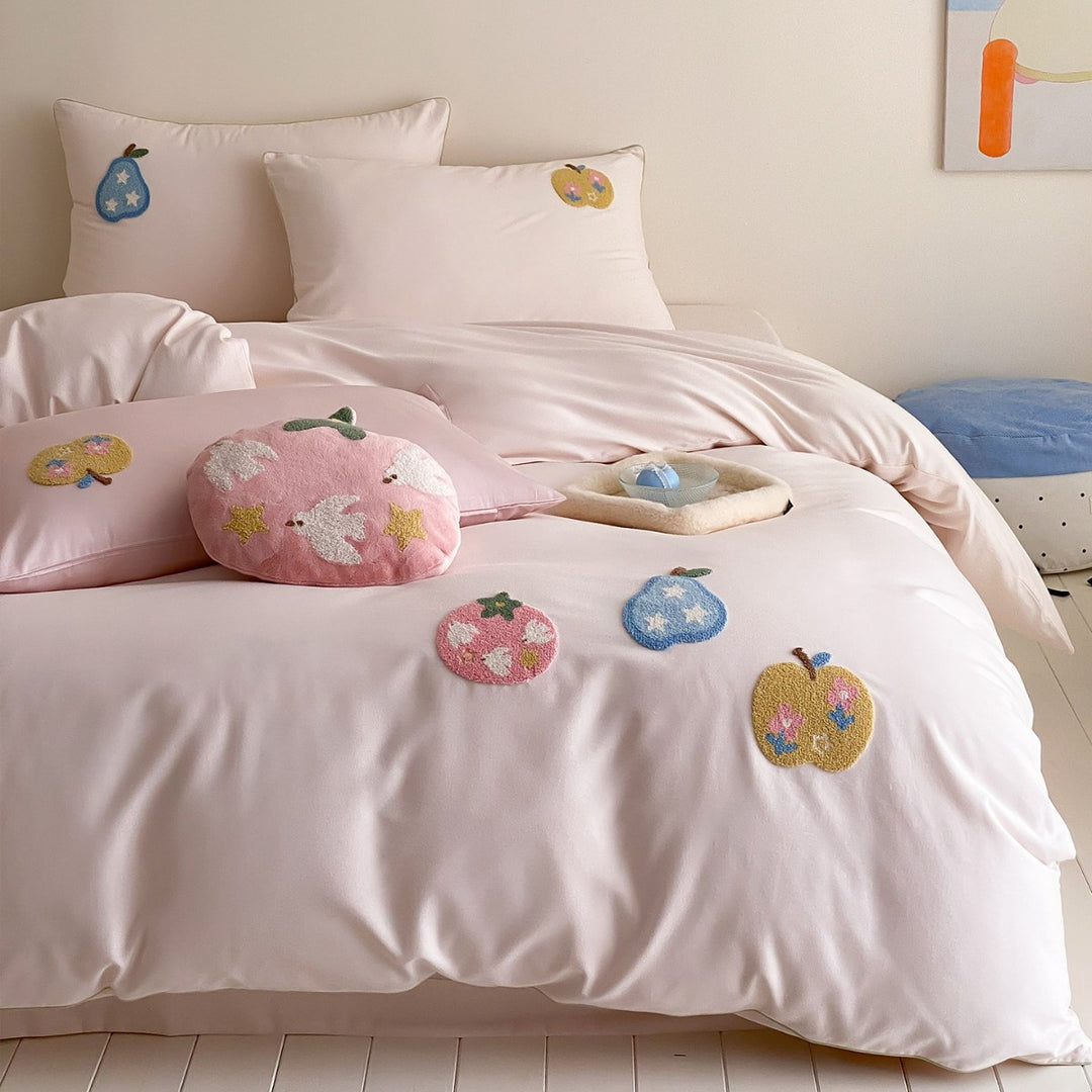 Children's Playful Appliqué Cotton Duvet Cover Set with Pillow Shams & Plush Accent