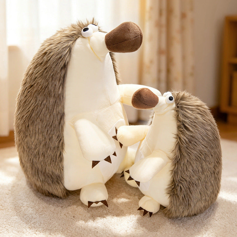 Plush Sitting Long-Fur Hedgehog Comforter Toy with Oversized Snout and Soft Bean-Fill Body Stornfield