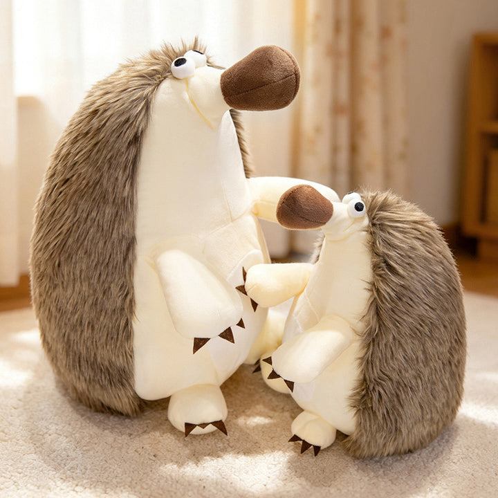 Plush Sitting Long-Fur Hedgehog Comforter Toy with Oversized Snout and Soft Bean-Fill Body Stornfield