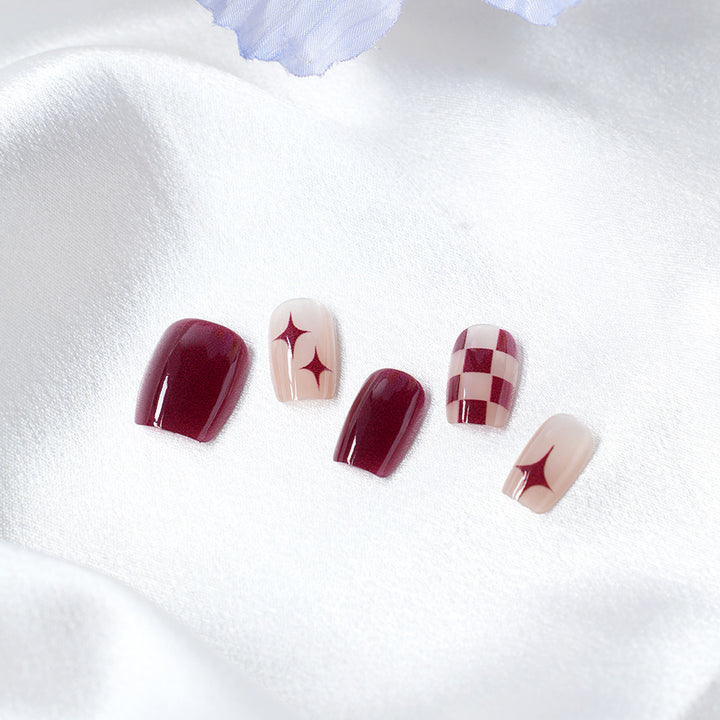 Artistic Press-On Nail Set with Unique Geometric Designs Stornfield