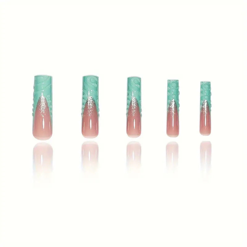 Artistic Wave-Pattern Press-On Nails Stornfield
