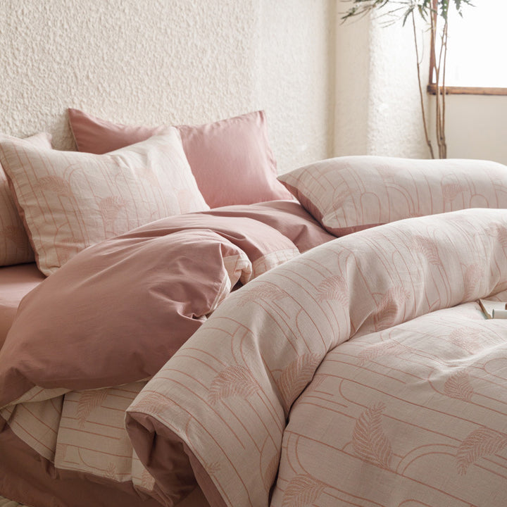 Premium duvet cover set made of cotton percale with subtle paisley relief texture