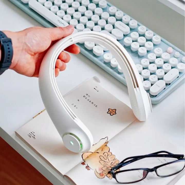 Unisex nan ergonomic neck fan bladeless with rechargeable battery, quiet motor, and adjustable airflow Stornfield