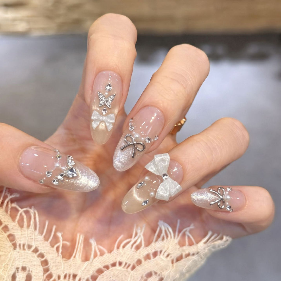 Glamorous Bow-Embellished Press-On Nail Art Set Stornfield