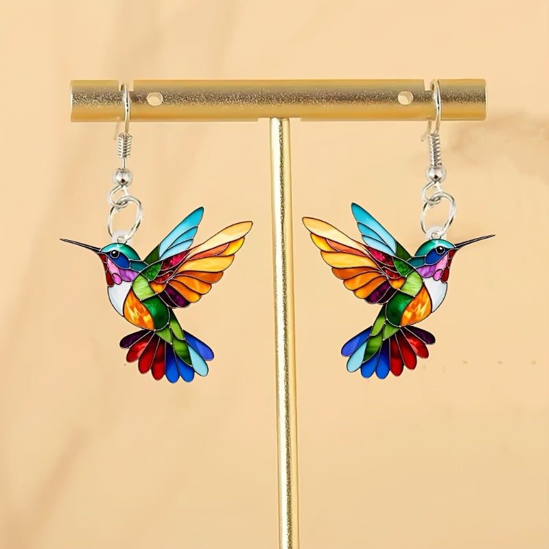 Colorful Hummingbird Earrings – Cheerful Dangling Jewelry with Flying Bird | Stornfield