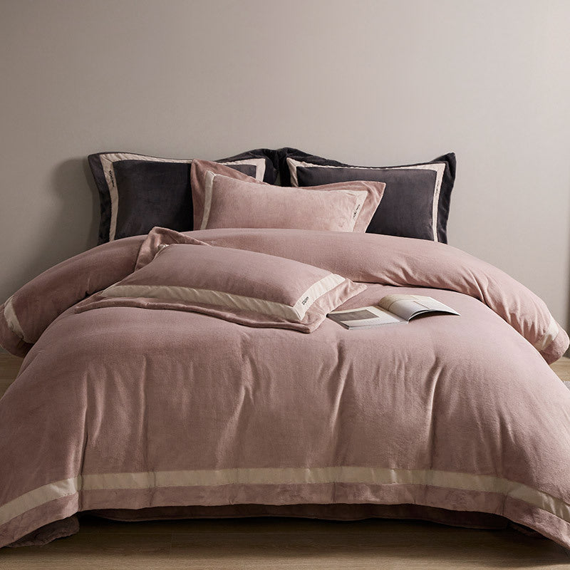 Luxurious velvet bedding set with contrasting satin trim