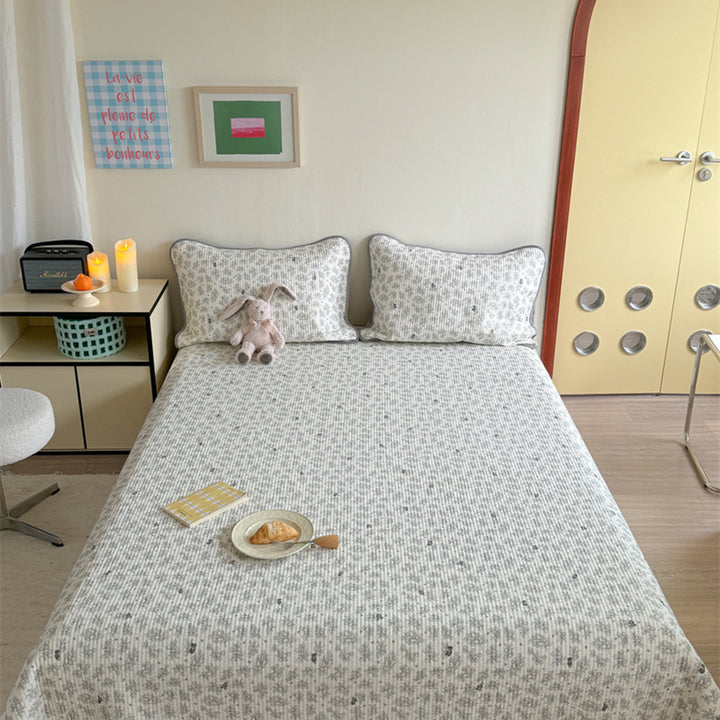 Lightweight Cotton Kantha-Style Reversible Coverlet and Piped Pillow Sham Set