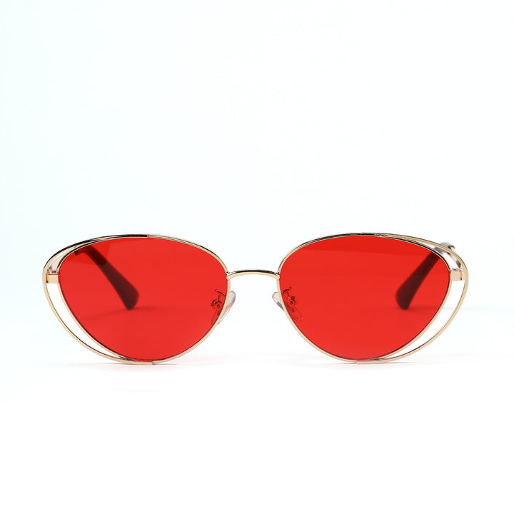 Ladies geometric sunglasses with red lenses and elegant metal frame Stornfield