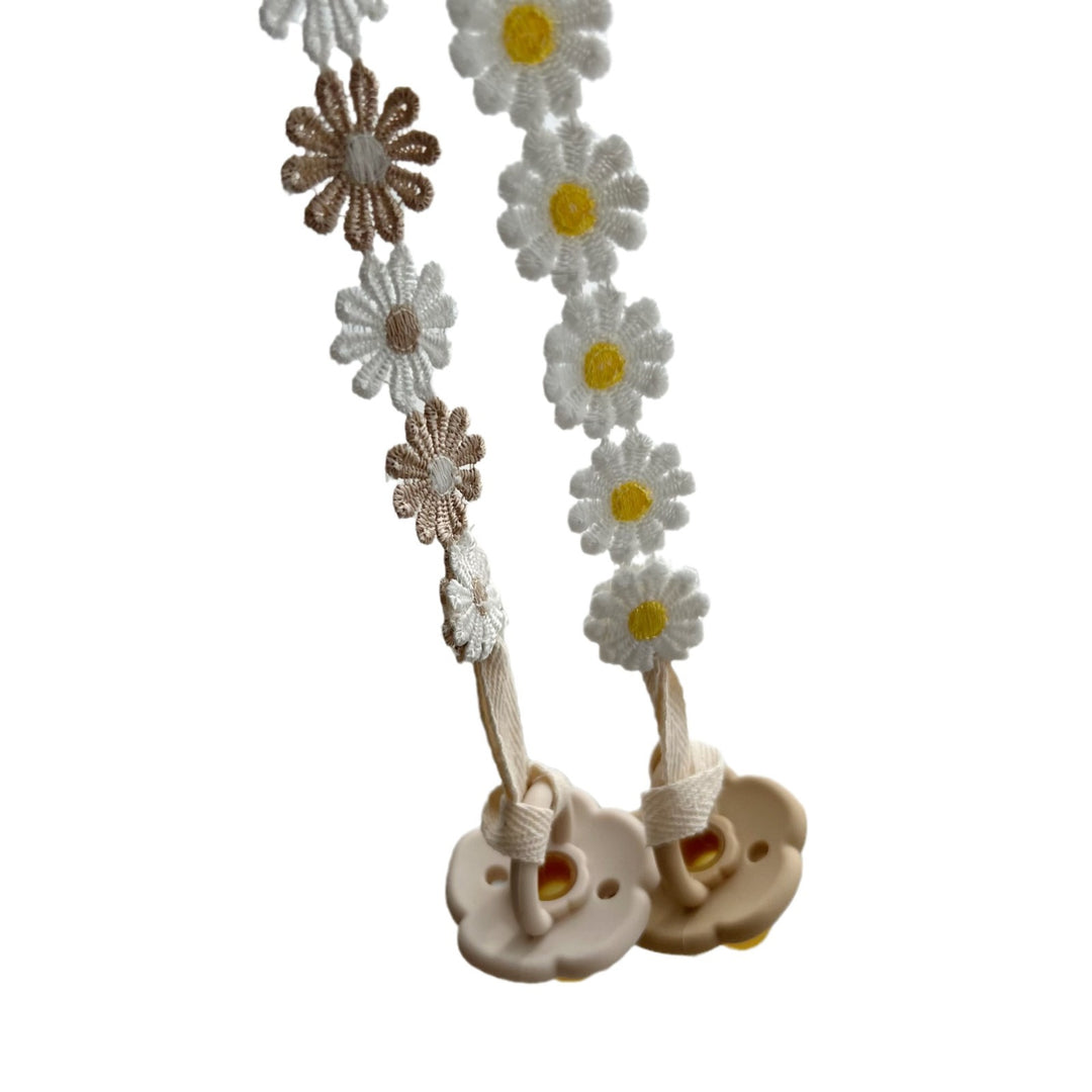 Crochet Daisy Pacifier Clip with Cotton Strap