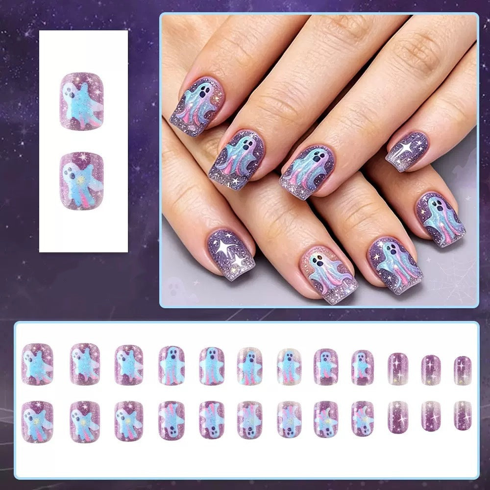 Acrylic Nail Set with Creepy Ghost Motifs Stornfield