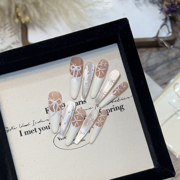 Artistic Bow Detail Press-On Nail Tips