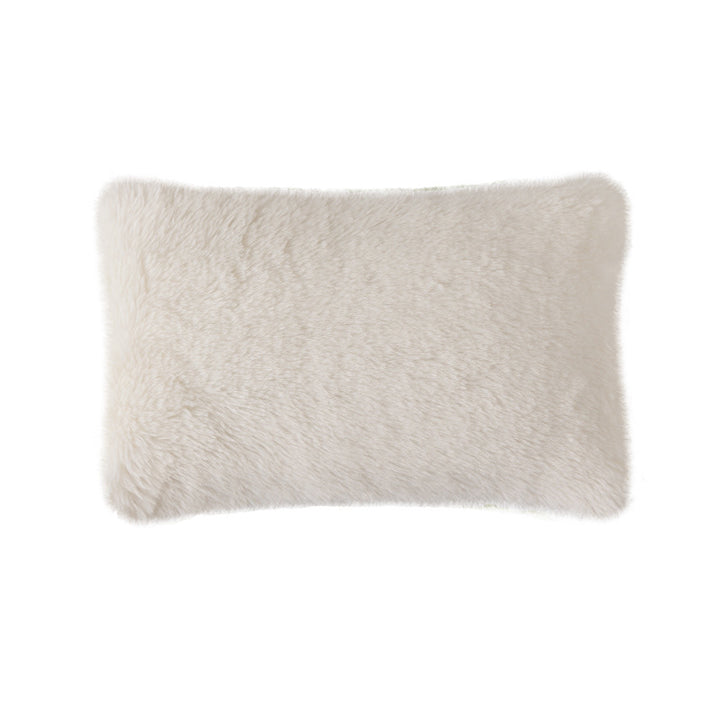 High pile rectangular cushion made of artificial fur with fine texture and zipper