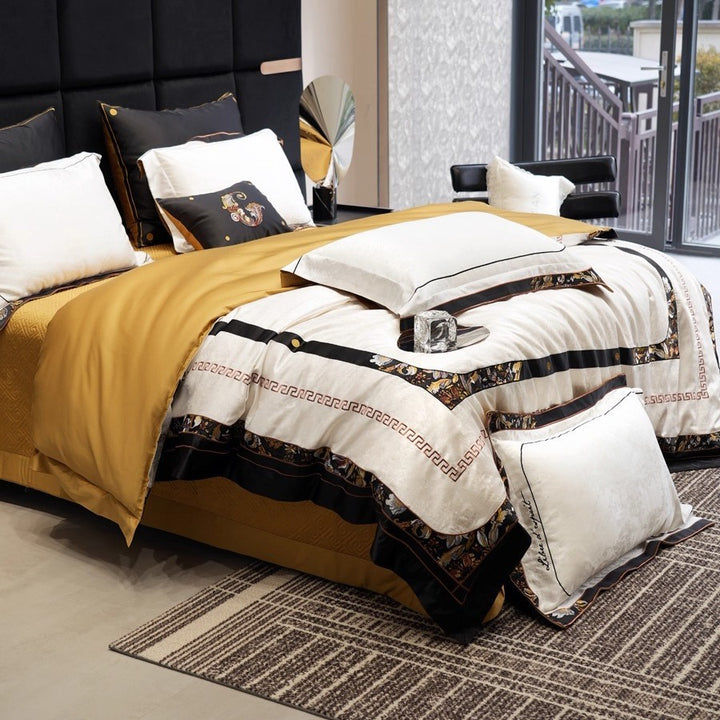 Luxury Jacquard Damask Cotton-Sateen Duvet Cover Set with Envelope Pillow Shams