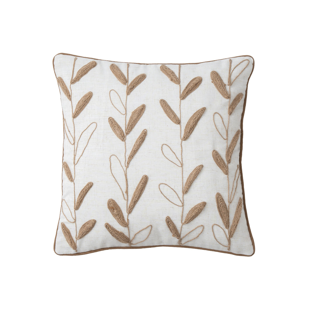 Decorative linen cushion with hand-stitched jute application