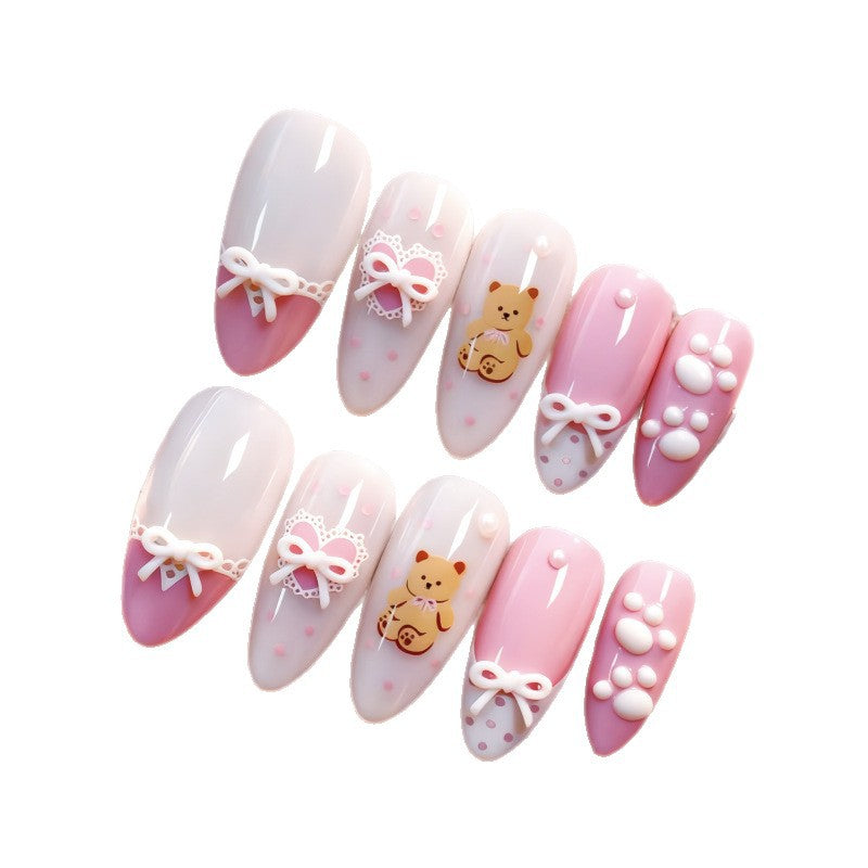 Artistic Bear-Themed Press-On Nail Set Stornfield