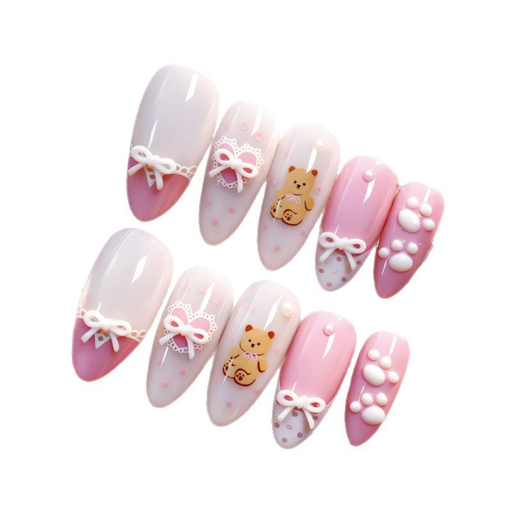 Artistic Bear-Themed Press-On Nail Set Stornfield