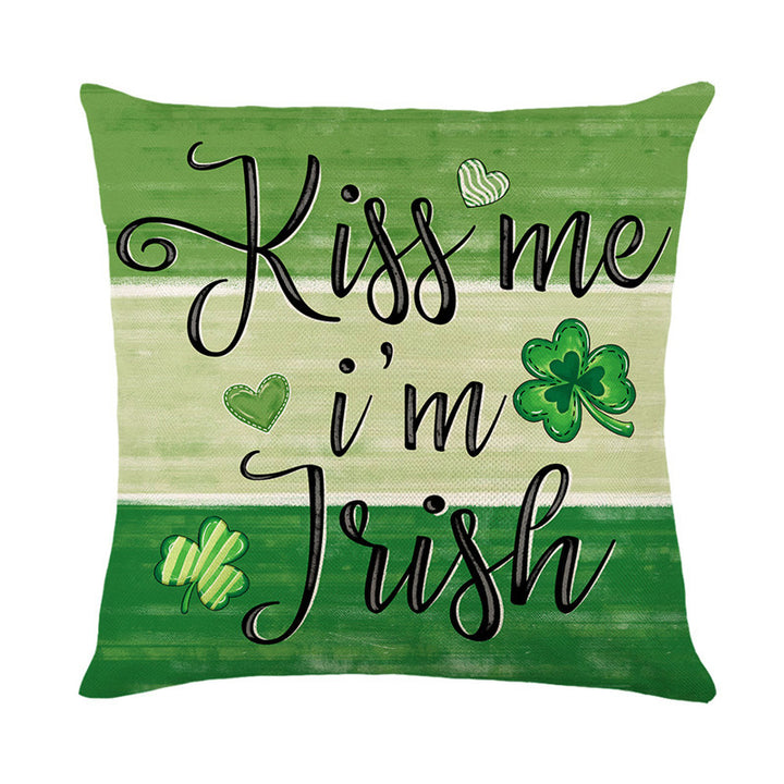 Decorative Cotton-Linen St. Patrick's Day Square Throw Pillow Cover with Shamrock Print