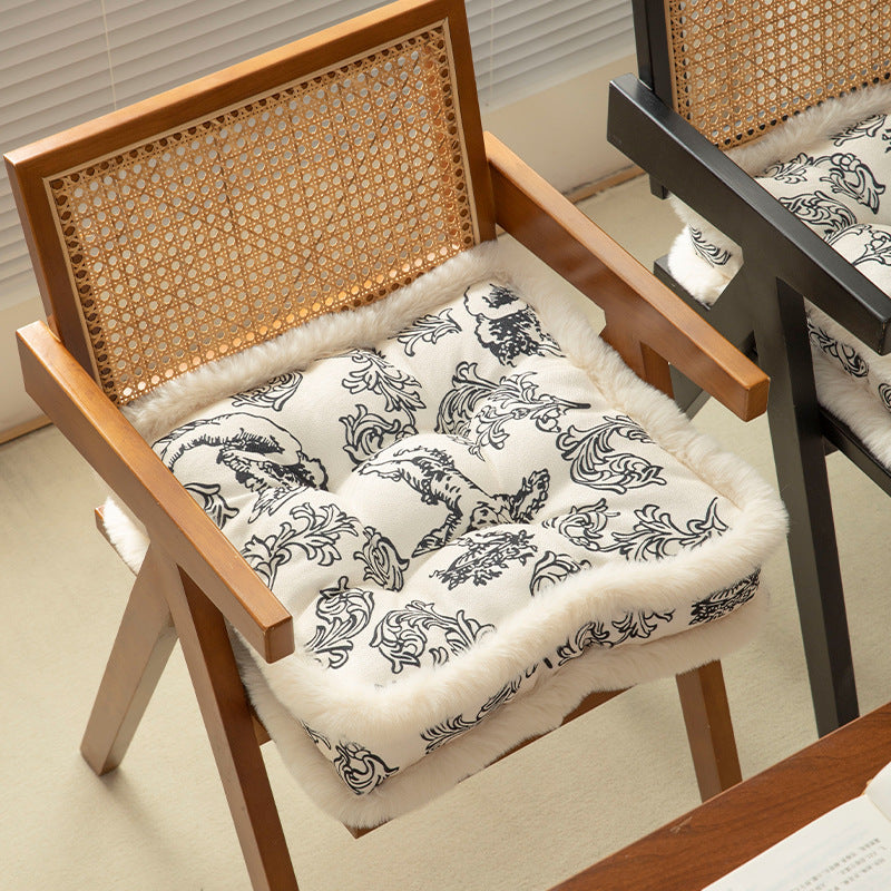 Square seat cushion with quilted upholstery and faux fur border