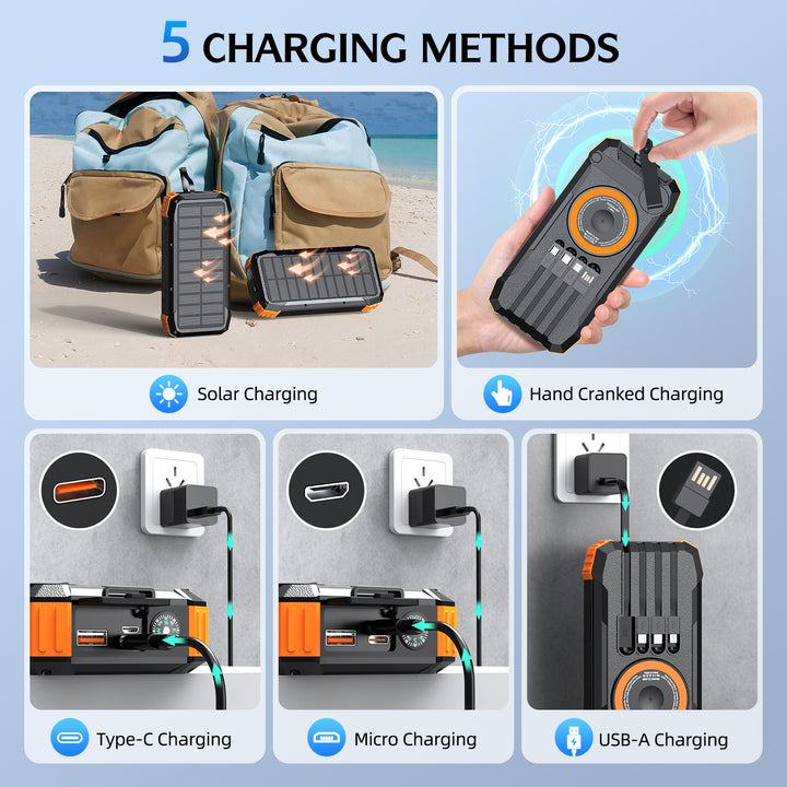 Wearable Solar Powerbank with Multifunctional Charging Cable Stornfield