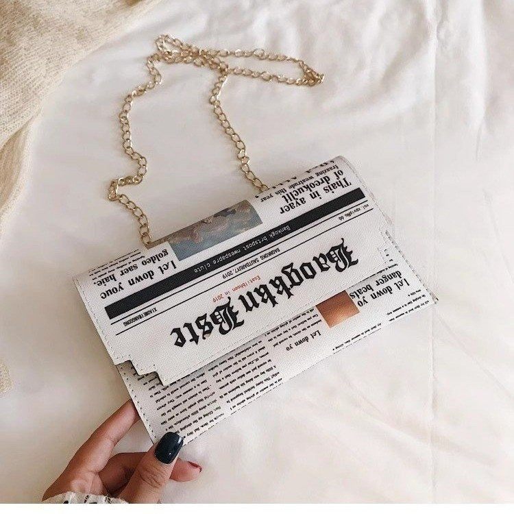 Newspaper Print Clutch Bag