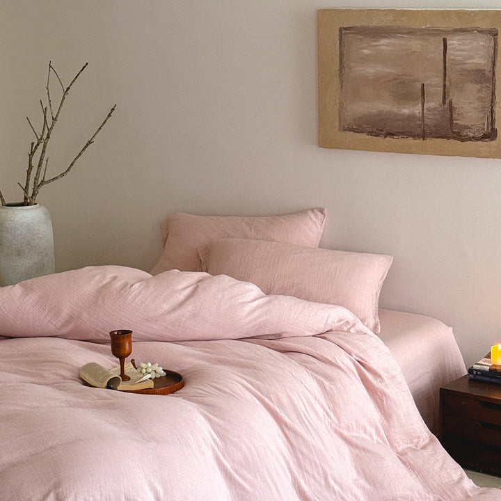 Textured Slub Cotton-Linen Duvet Cover Set with Envelope Shams