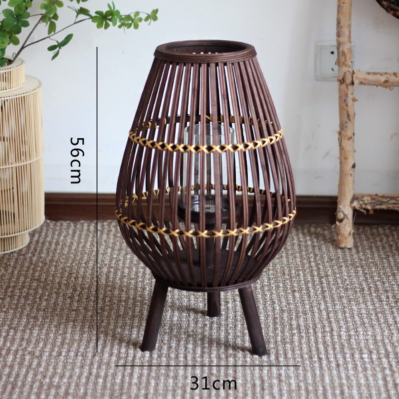 Stylish lantern made of rattan with wooden frame Stornfield