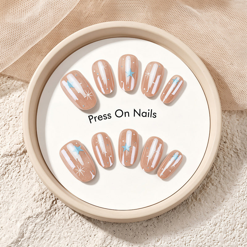 Artistic Press-On Nail Set with Celestial Design Stornfield