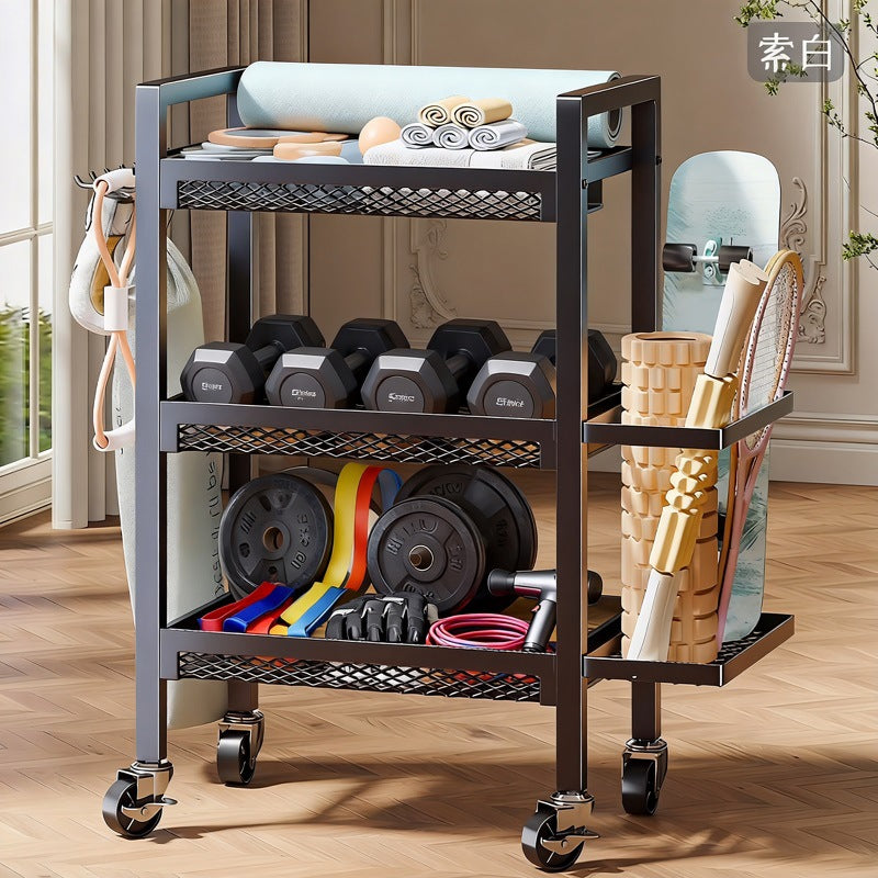Rolling Three-Tier Metal Mesh Fitness Gear Organizer Cart with Locking Swivel Casters