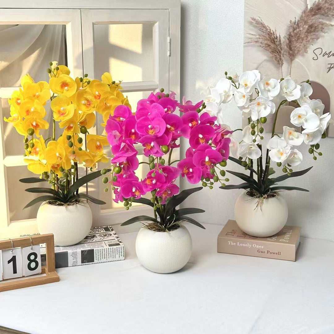 Elegant Artificial Yellow Orchid Arrangement for Home Decor