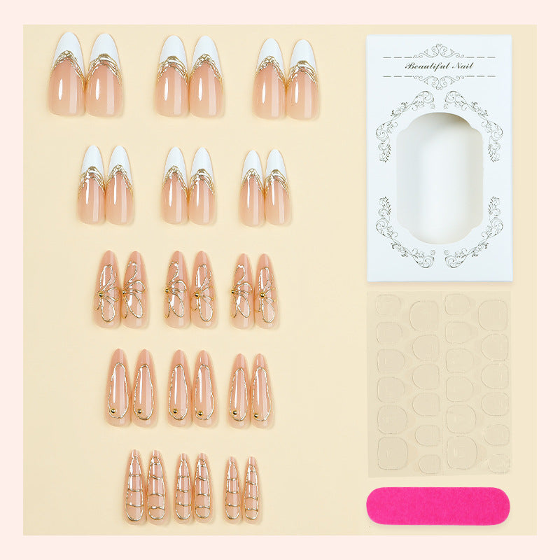 Artificial nail set with elegant floral golden accent Stornfield