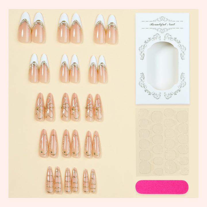 Artificial nail set with elegant floral golden accent Stornfield