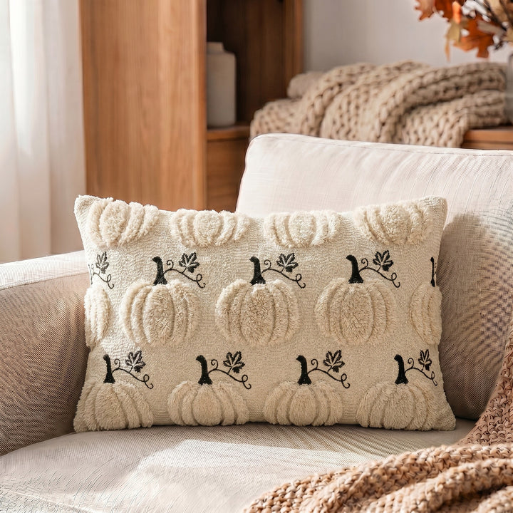 Decorative Tufted Pumpkin Accent Pillow Cover with Fringe