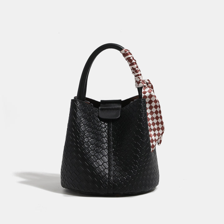 Woven Leather Handheld Bucket Bag