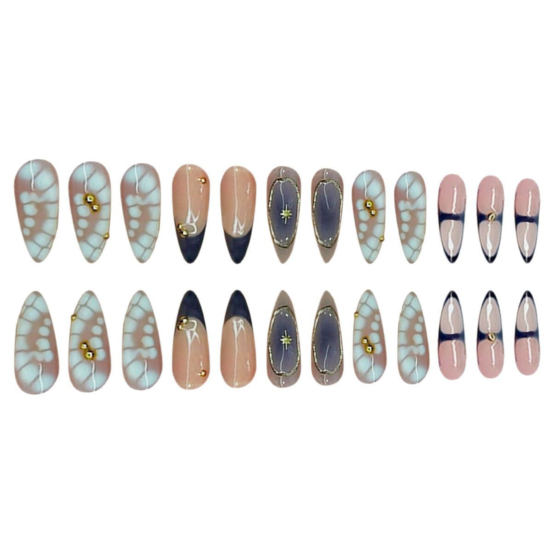 Premium Artistic Stiletto Press-On Nails with Gold Accents Stornfield