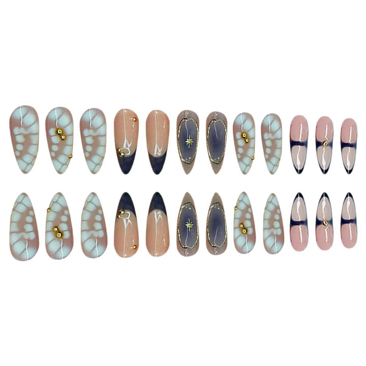 Premium Artistic Stiletto Press-On Nails with Gold Accents Stornfield