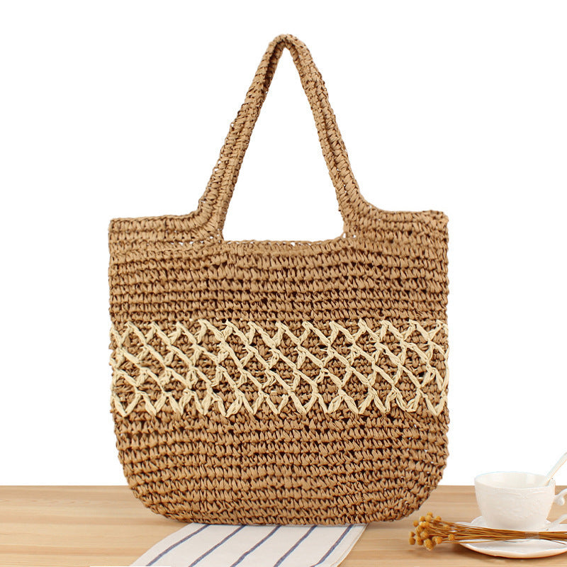 Handcrafted raffia shoulder bag with floral details Stornfield