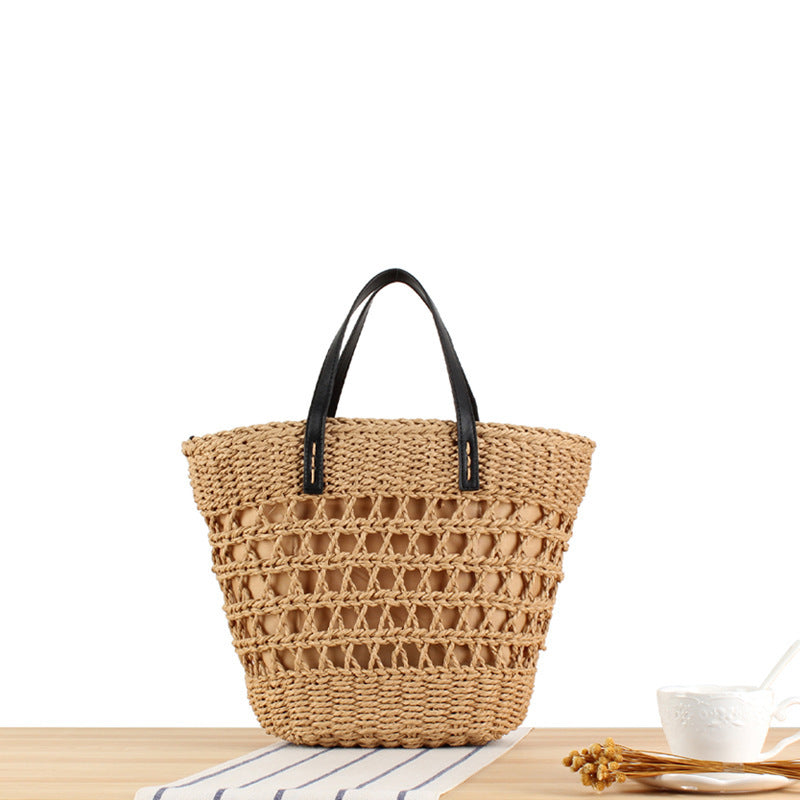 Handmade macrame tote bag with leather accents Stornfield