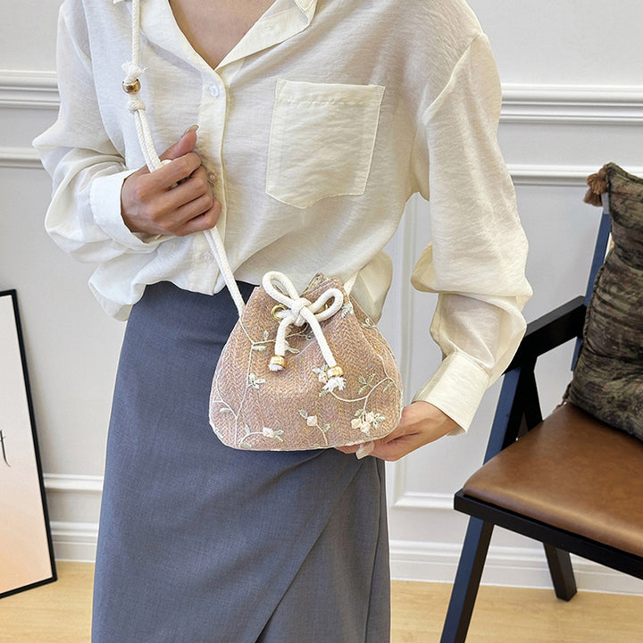 Embroidered Drawstring Bucket Bag Stornfield