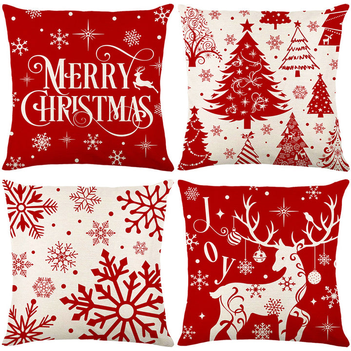 Festive Holiday Decorative Throw Pillow Cover Linen-Finish Christmas Tree Pattern