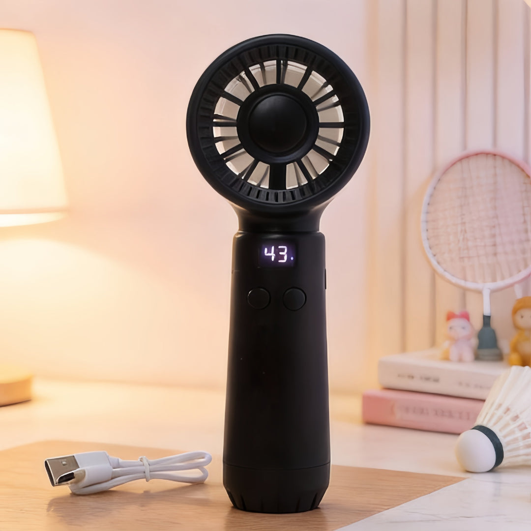 Cooling portable rechargeable bladeless handheld fan with LED speed display and USB charging Stornfield