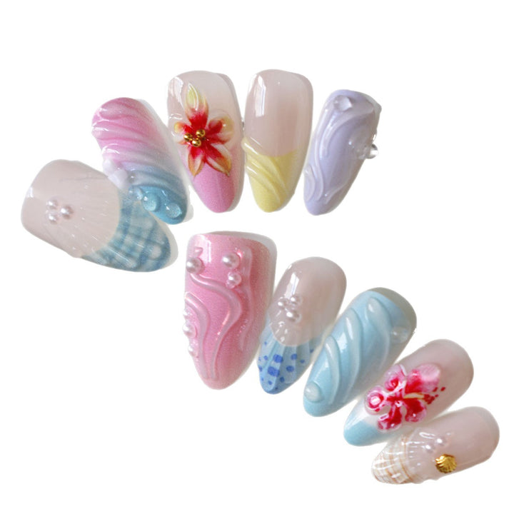 Decorative 3D Floral and Shell Press-On Nail Art Stornfield