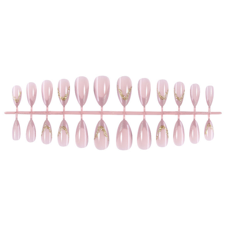 Artificial nail set with elegant gold accent and flower-shaped design Stornfield