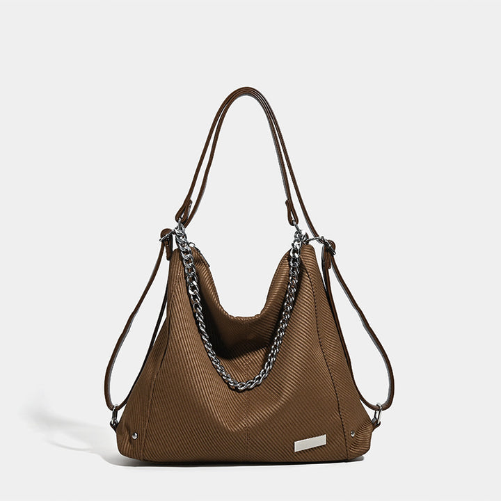 Textured Slouchy Hobo Bag with Chain Accents