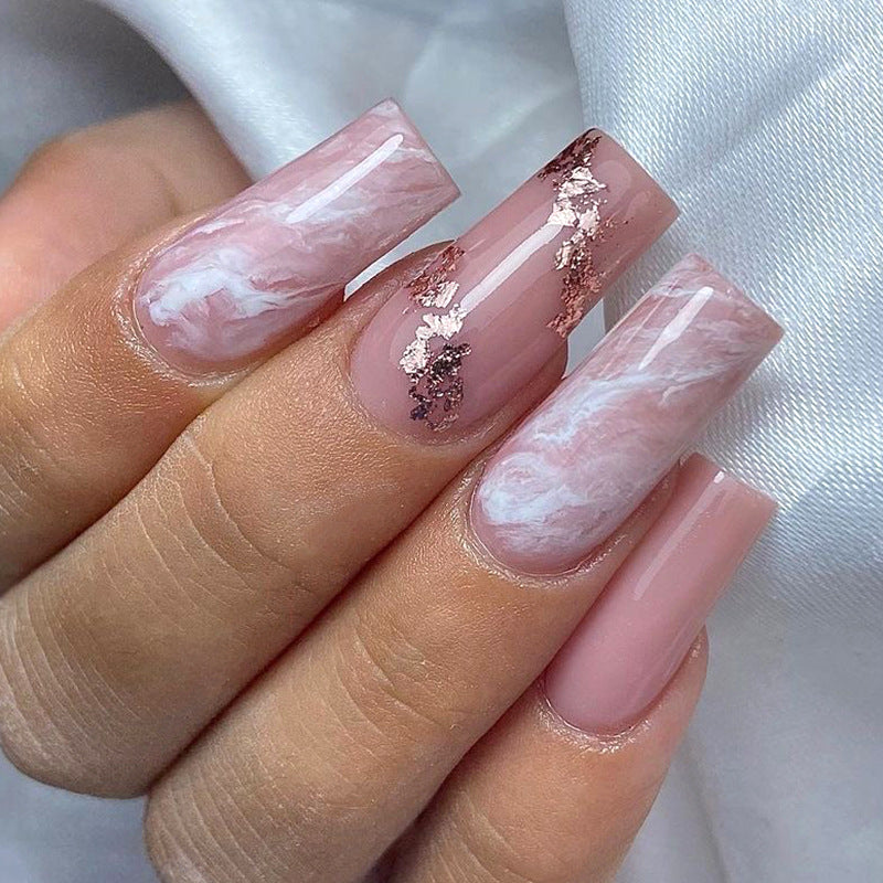 Artistic Nail Extensions with Marbled and Golden Accents Stornfield