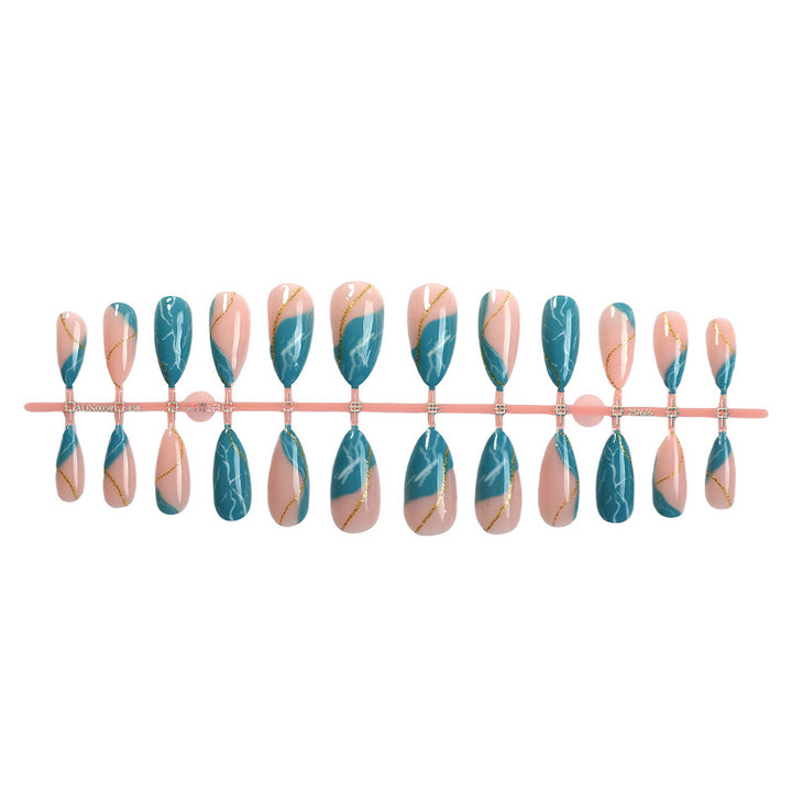 Elegant Decorative Press-On Nail Set with Marble and Gold Accents Stornfield