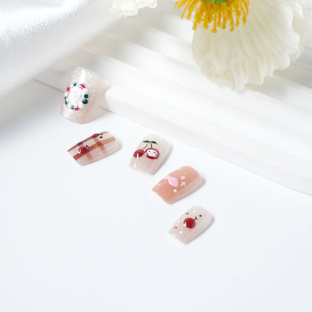 Artistic Press-On Nail Set with Whimsical Designs Stornfield
